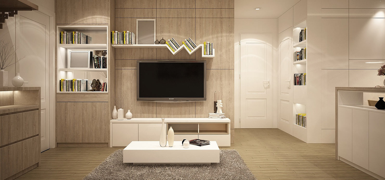 modern living room with a television on the wall